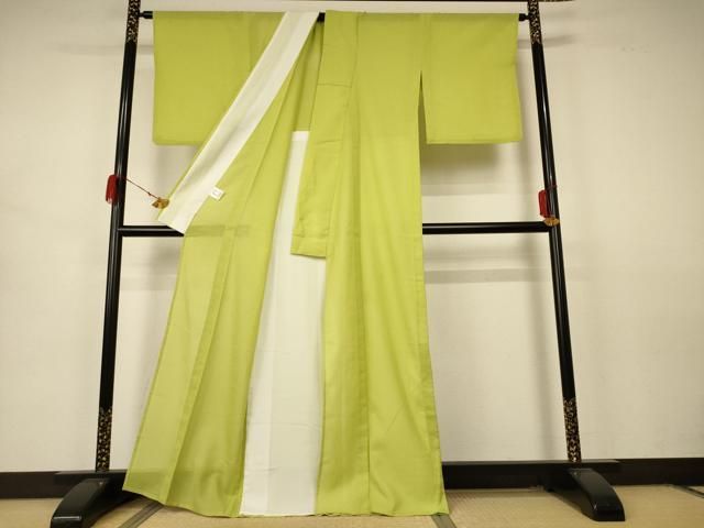 平和屋着物 夏物 色無地 紗 鶸色 洗える着物 AABA9440jd