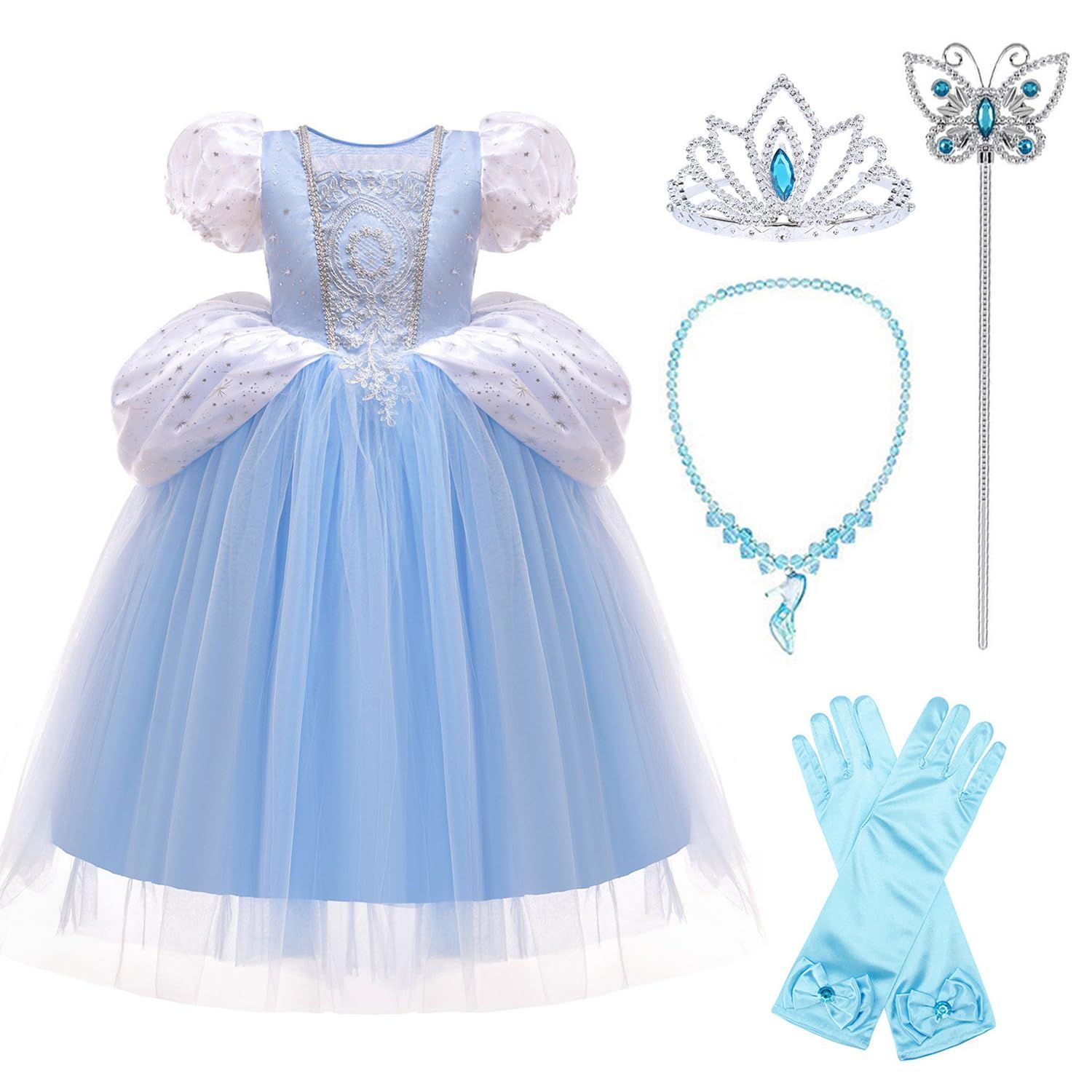 Size:130_Color:ホワイト [Agture] 【2024新型】 シンデレラ風 ドレス 子供 風 プリンセス ドレス ハロウィン コスプレ 子供 プリンセス 変身 仮装 コスチューム シンデレラ風 コスプレ 子供 お姫様ドレス クリスマスサプライズ