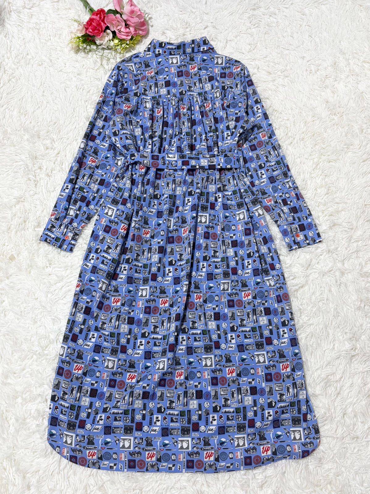 極美品】ポールスミス ロングシャツワンピース フォトプリント ブルー