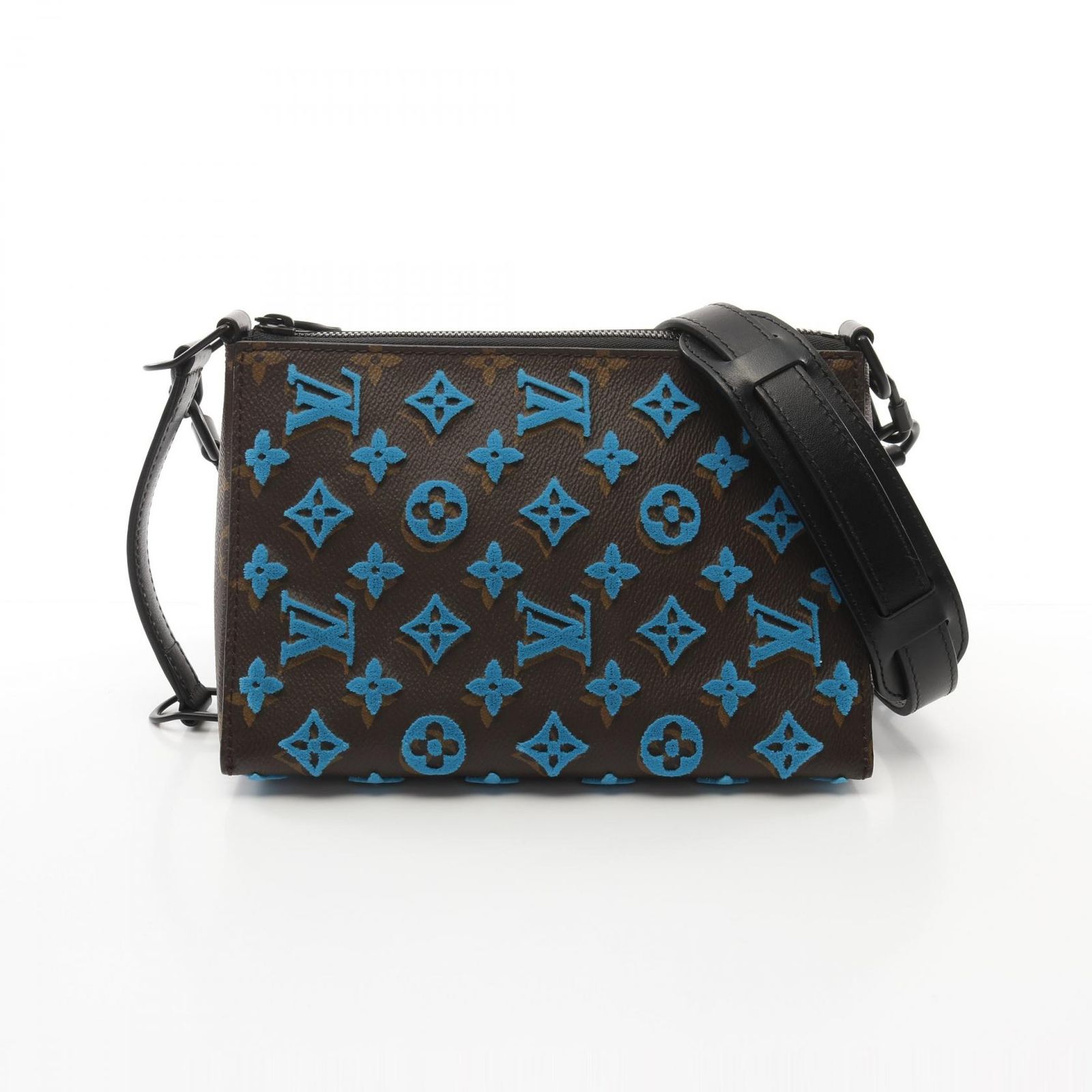 LOUIS VUITTON ルイ ヴィトン トリアングル メッセンジャー モノグラムタフタージュ ターコイズ ショルダーバッグ