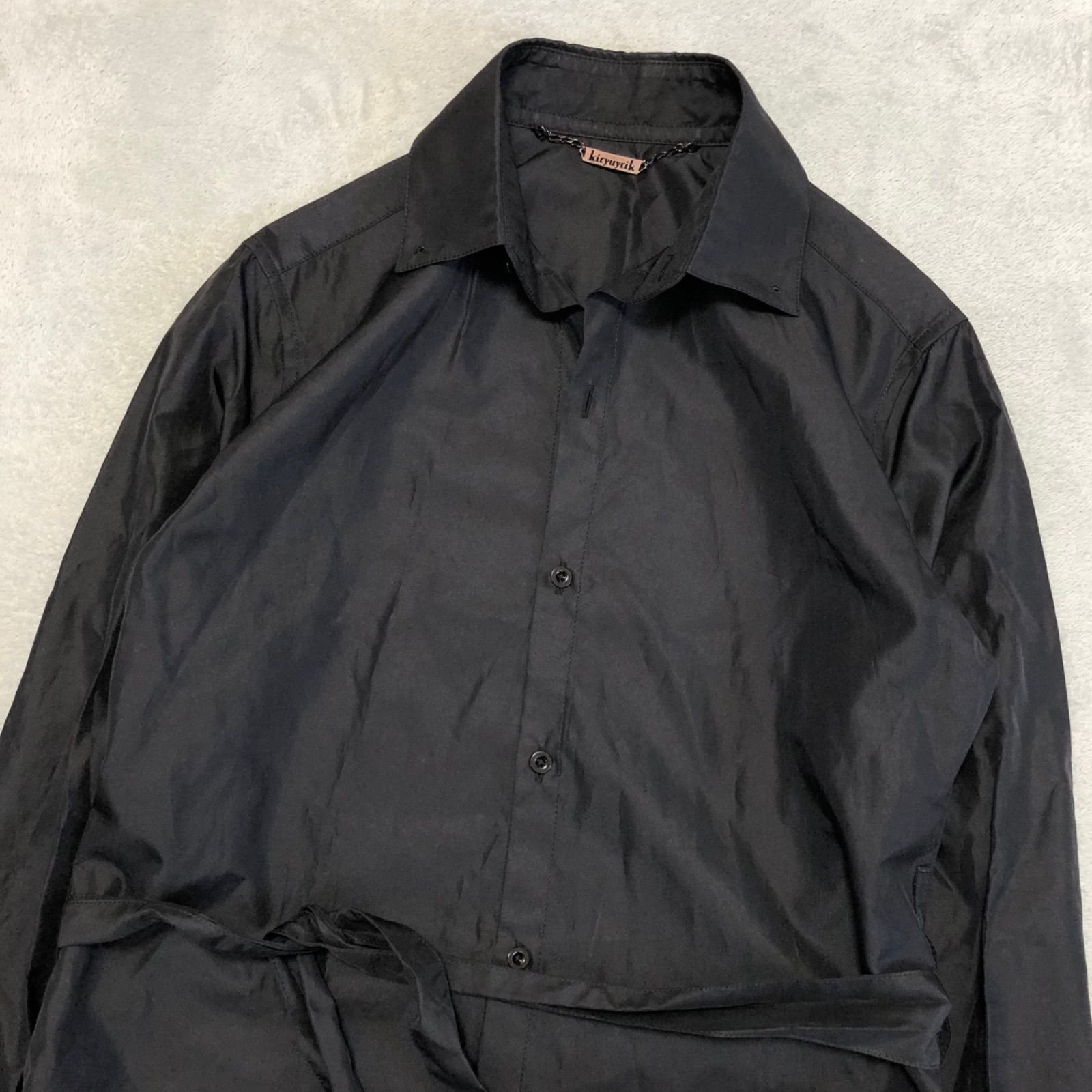 kiryuyrik フレアロングシャツ ベルト付シャツコート ポケット有り M 