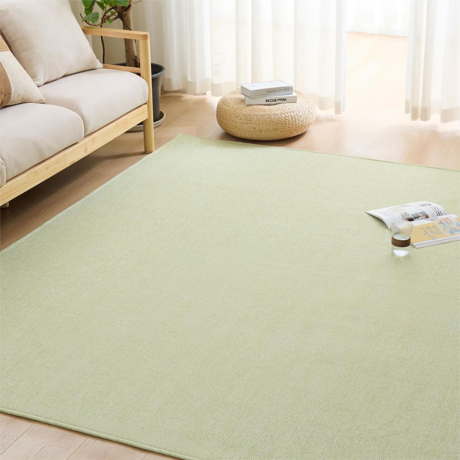 185×235cm（約3畳）_グリーン Housecover ラグ カーペット 春 夏 185x235cm 3畳 ラグマット ヘリンボーン柄 春夏に向き 滑り止め 洗える リビングマット オールシーズン リビングマット おしゃれ 北欧