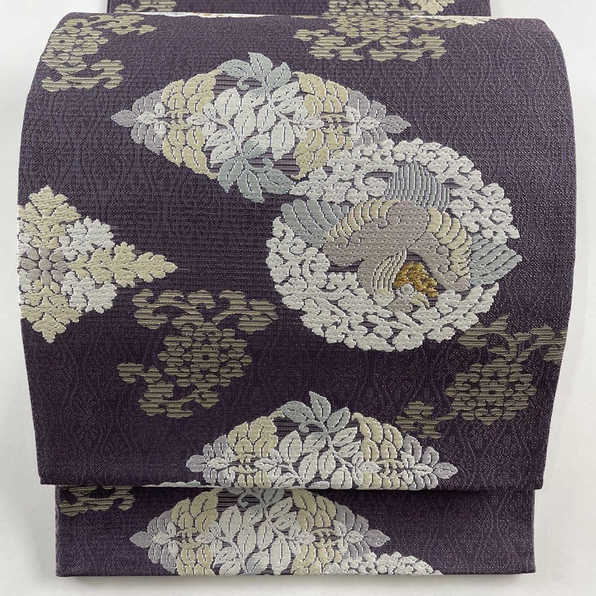 正絹　袋帯　美品　紫　チェック 袋帯 未仕立品 六通 紫系 となみ帯 華爛 西陣織 正絹 No.52 着物