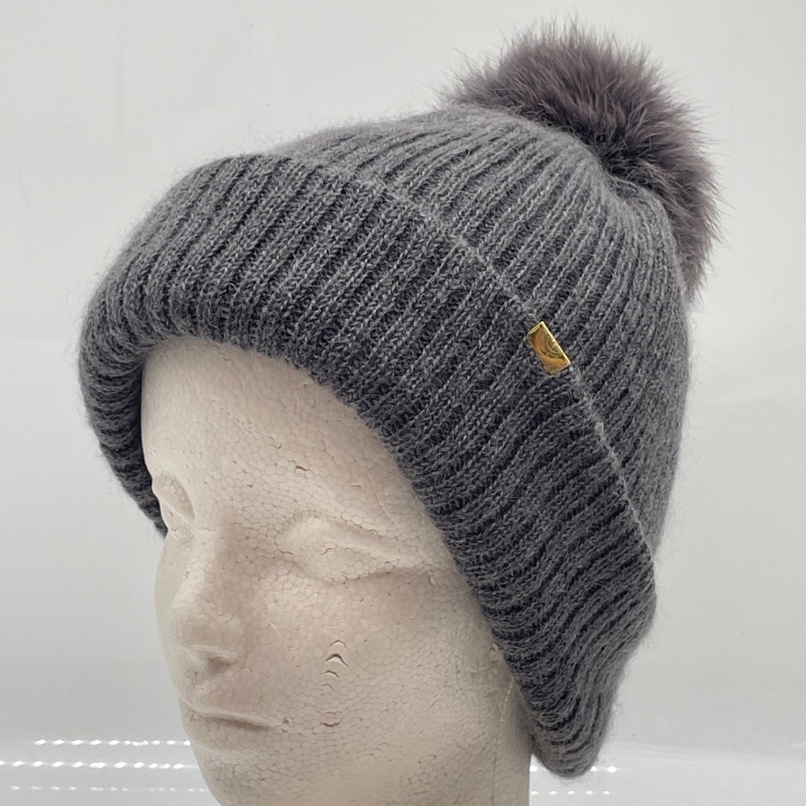 CA4LAカシラ フォックスファー ポンポン ニット帽 モヘア シルク混 日本製