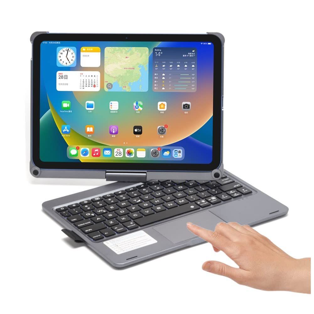 キーボード付き アイパッド10 トラックパッド カバー 10.9インチ キーボードケース 第10世代 2022 (iPad iPad iPad バックライト付き 第10世代 タッチパッド搭載 キーボード 灰色) 10 360度回転