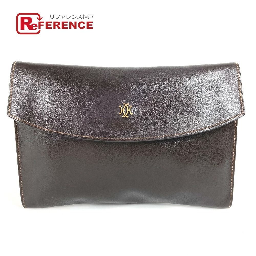 HERMES エルメス クラッチバッグ ロゴ レザー ブラウン