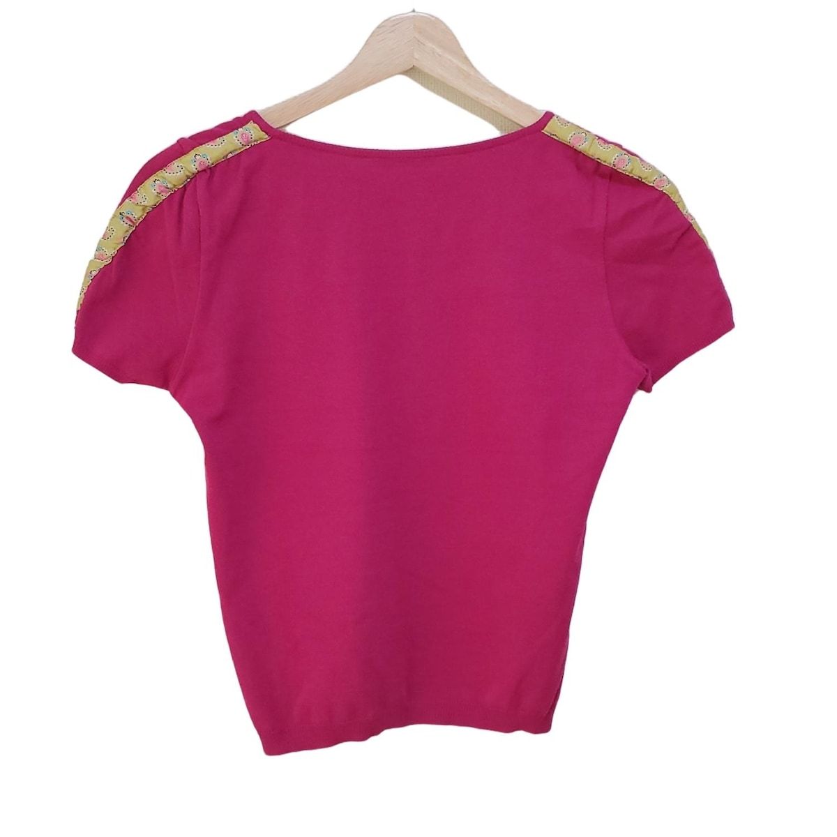 ETRO エトロ 半袖セーター サイズ46 L レディース - ピンクパープル×イエローグリーン×マルチ クルーネック