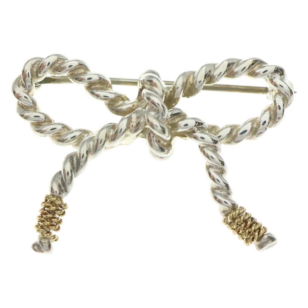 TIFFANY-Co ティファニー リボン ブローチ ピンバッジ シルバー×ゴールド