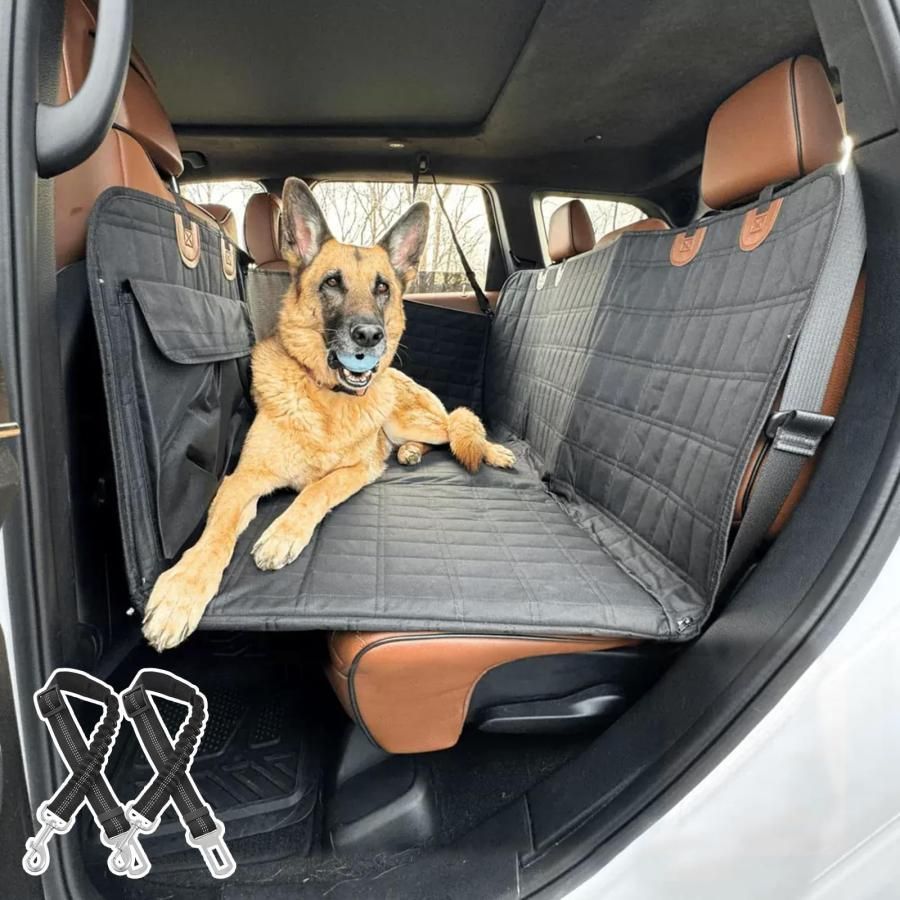 犬のための後部座席エクステンダー 防水ハードボトム犬のカーシートカバー 犬のハンモックシートバックシートペットプロテクターメッシュウィンドウとストレー