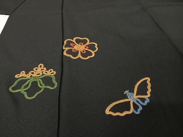 平和屋着物○総刺繍 八代目玉屋庄兵衛 訪問着 花蝶文 黒地 正絹 逸品  