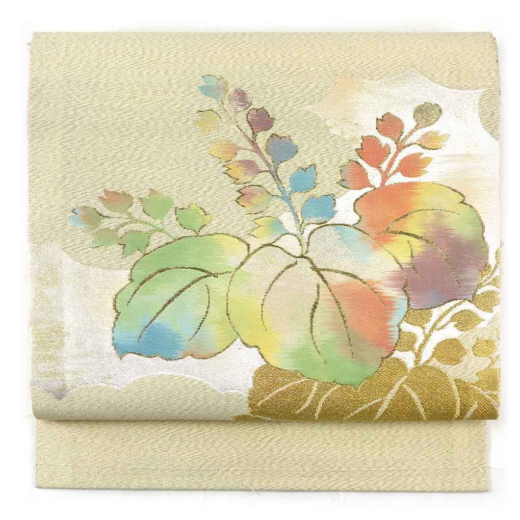 名古屋帯 幅30cm 長さ358cm レディース 桐 秋冬春用 正絹 シルク ホワイト リメイク リユース リサイクル 呉服のきくや