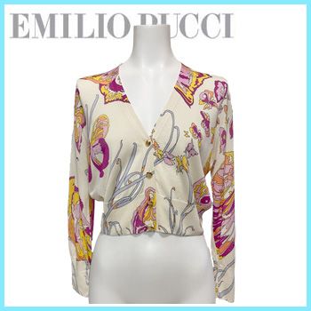 新品エミリオプッチEMILIO PUCCIシルクニット　カーディガン白#M