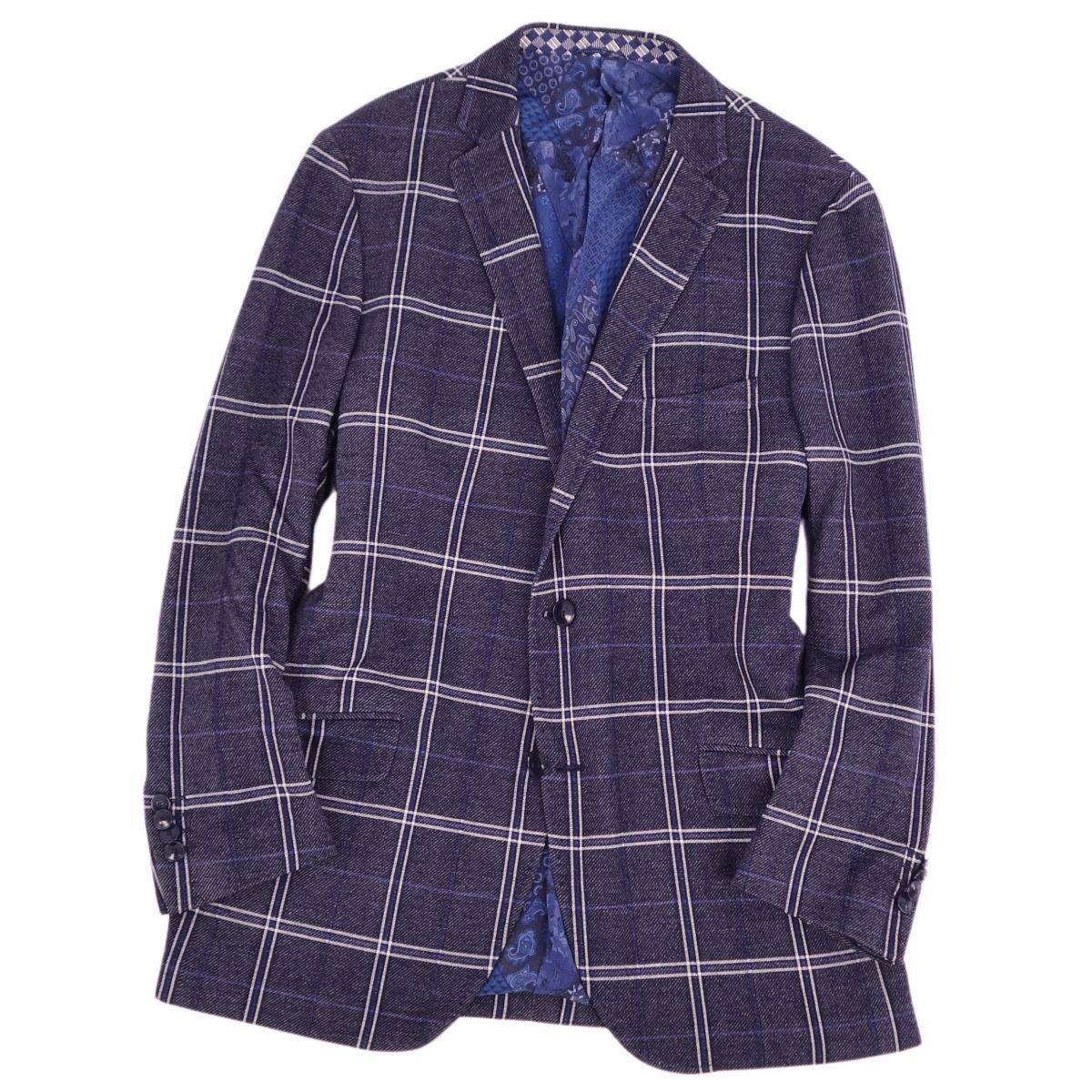 美品 エトロ ETRO テーラードジャケット シングル チェック柄 裏 