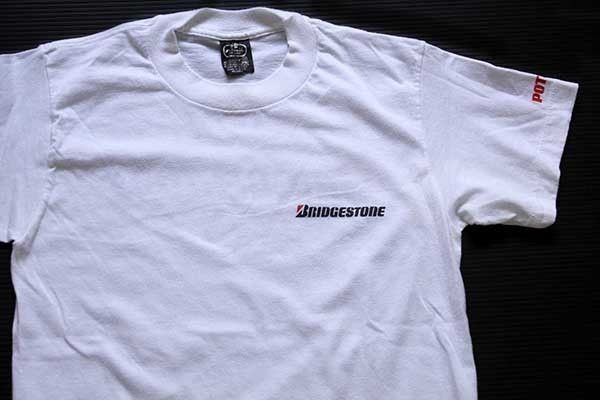 80s USA製 BRIDGESTONE POTENZA ロゴ 両面プリント Tシャツ 白 M