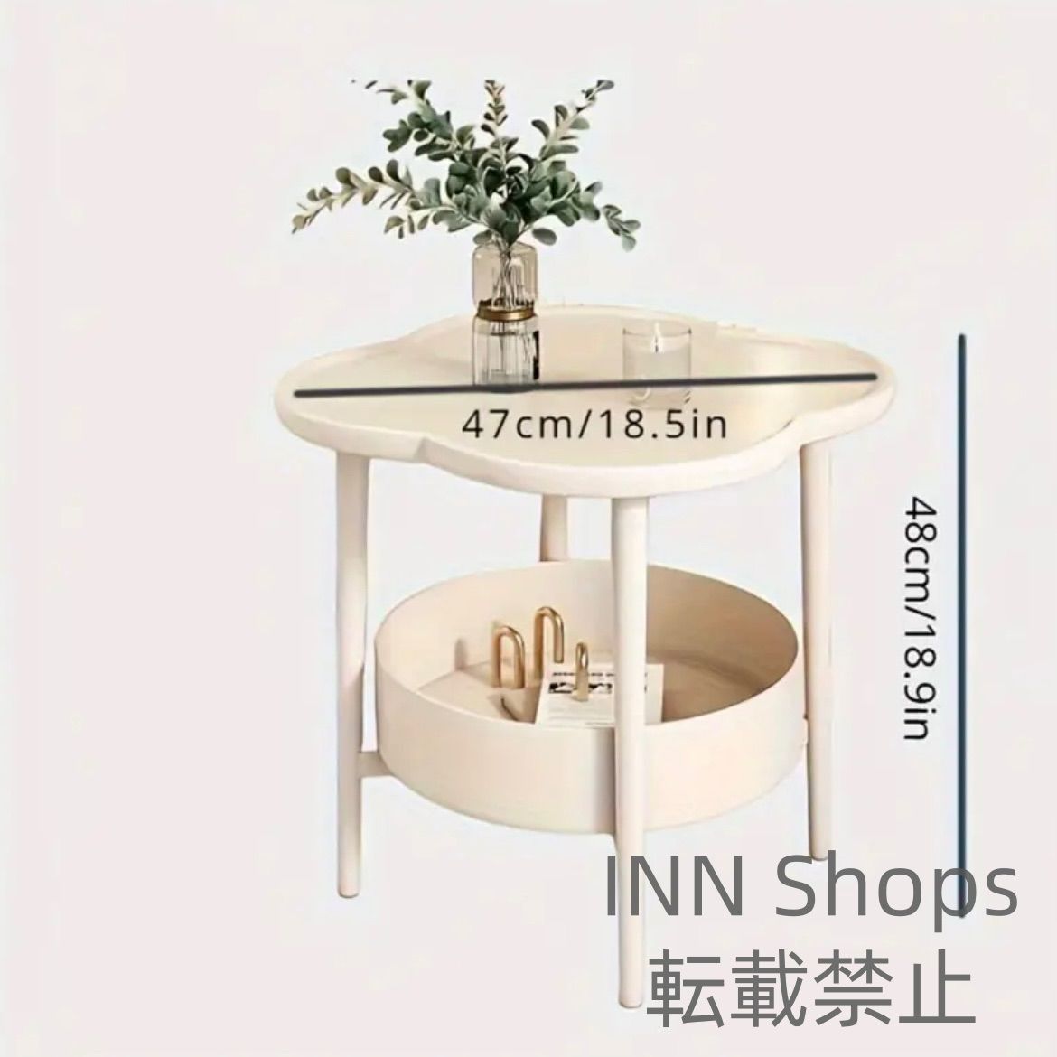 北欧レトロ 大理石 2段ラウンドテーブル ガラスサイドテーブル