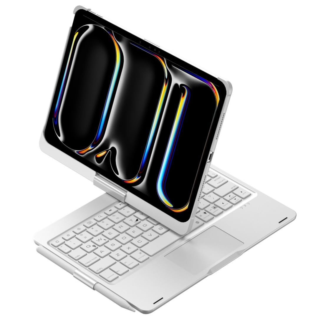 360度回転 iPad Pro 13インチ M4 2025 キーボード タッチパッド搭載 iPadPro13 M4 キーボードケース 一体型 バックライト 折り畳み カバー トラックパッド Apple Pencil 充電 収納 銀