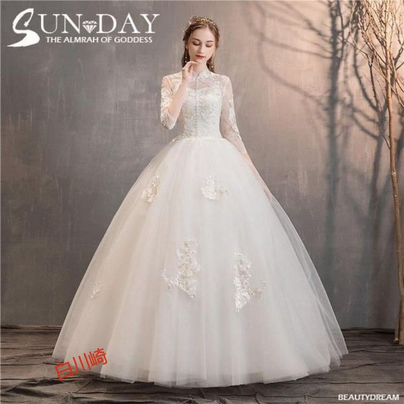 ウェディングドレス白 パーティードレス ハイネック レース ウェディング 花嫁ロングドレス 結婚式 二次会 ウェディング 挙式