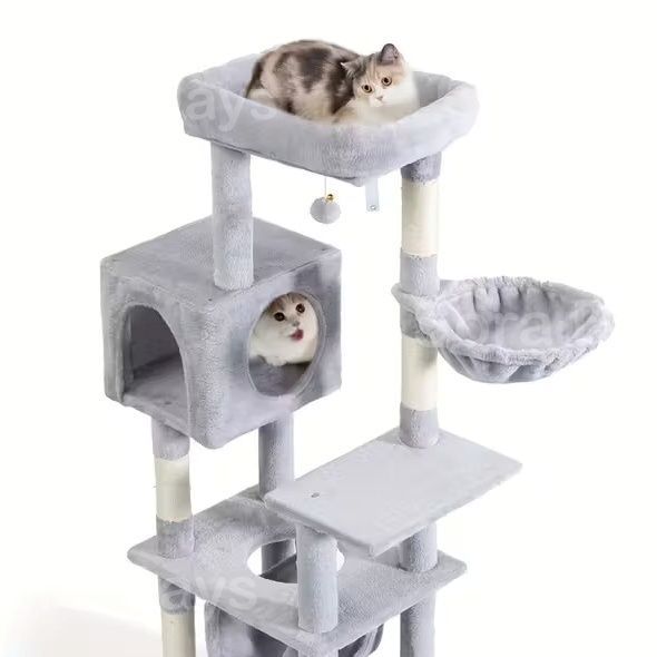 キャットタワー 猫タワー 大型猫用 据え置き ハンモック付き シンプル おしゃれ 可愛い インテリア 北欧 多頭飼い 展望台 ベッド おもちゃ 爪とぎ 運動不足解消 安定 抗菌防臭 スリム アイボリー グレー 高さ140cm