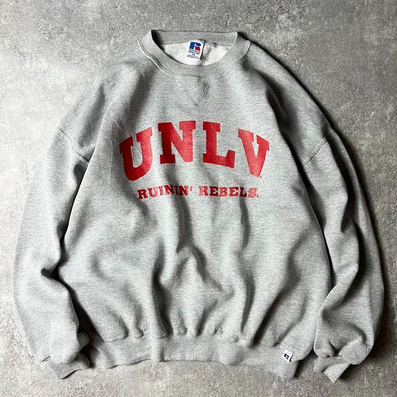 90s USA製 RUSSELL 2段 カレッジ プリント スウェット トレーナー XXL 