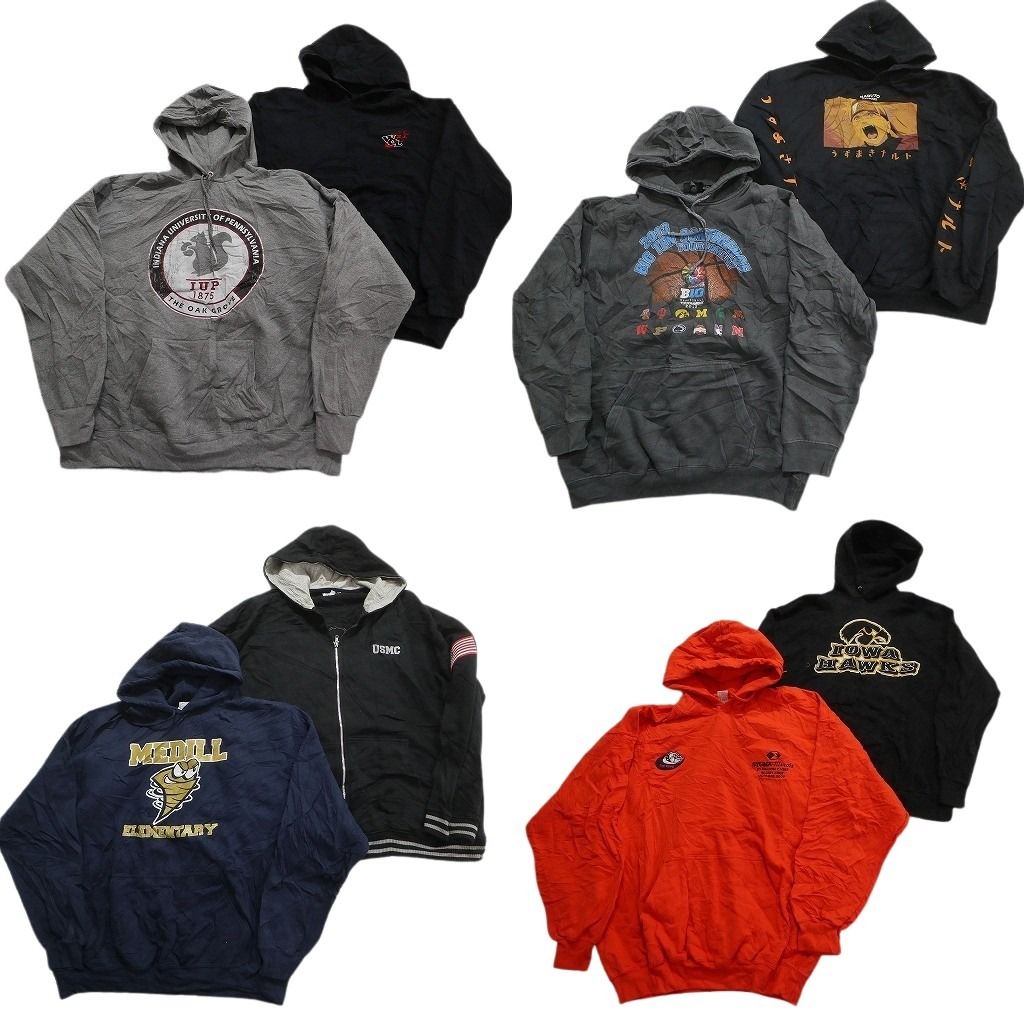 古着卸 まとめ売り カラー パーカー スウェット 8枚セット (メンズ XL ) USMC ミリタリー チームロゴ ナルト アニメ  中古 古着 MX9337