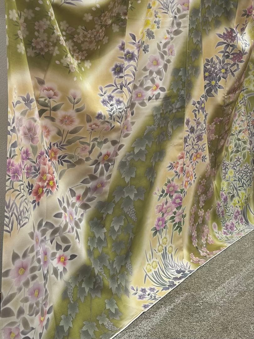 訪問着 総柄 四季草花 葡萄 椿 桜 撫子 正絹 躾糸付き X498 - メルカリ