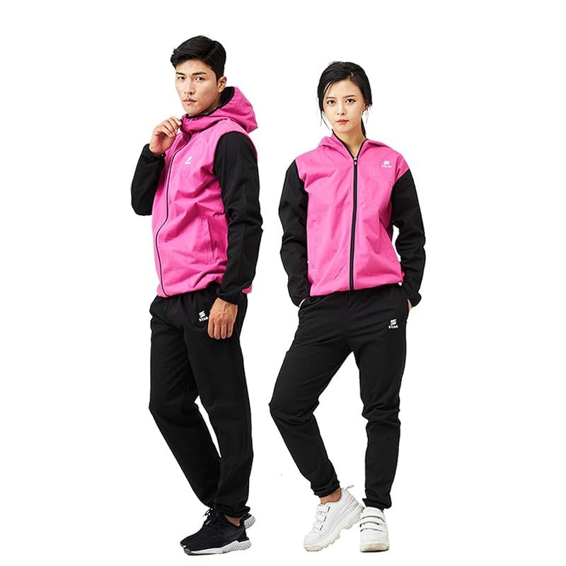 【新着商品】stan サウナスーツ フルジップ 男女兼用 上下セット (ブラックピンク， L)