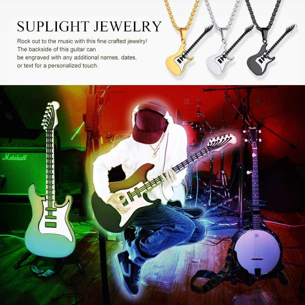 Suplight] ギターピック ネックレス メンズ シルバー 金属アレルギー