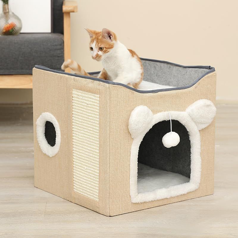 猫用品 wenichee キャットハウス 多頭用 猫ハウス 2段 猫の遊び場