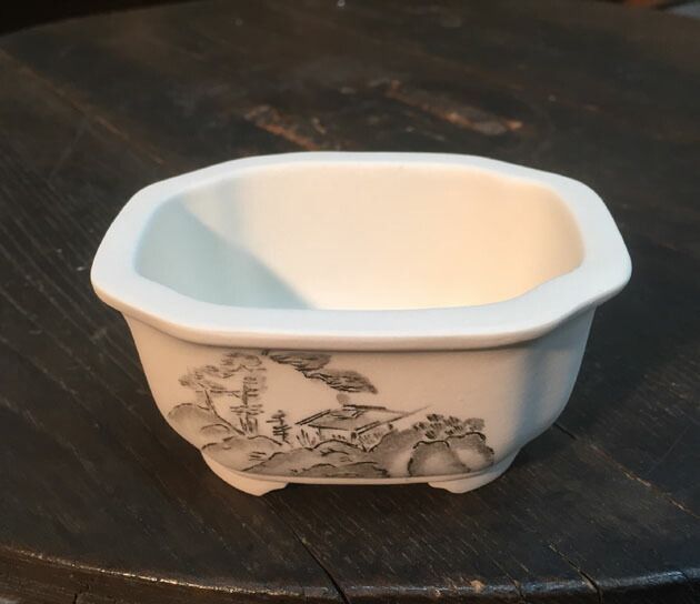 文山 3.5号4点セット 梨地山水 割引 さつき鉢 箱入 和風 植木鉢 ミニ