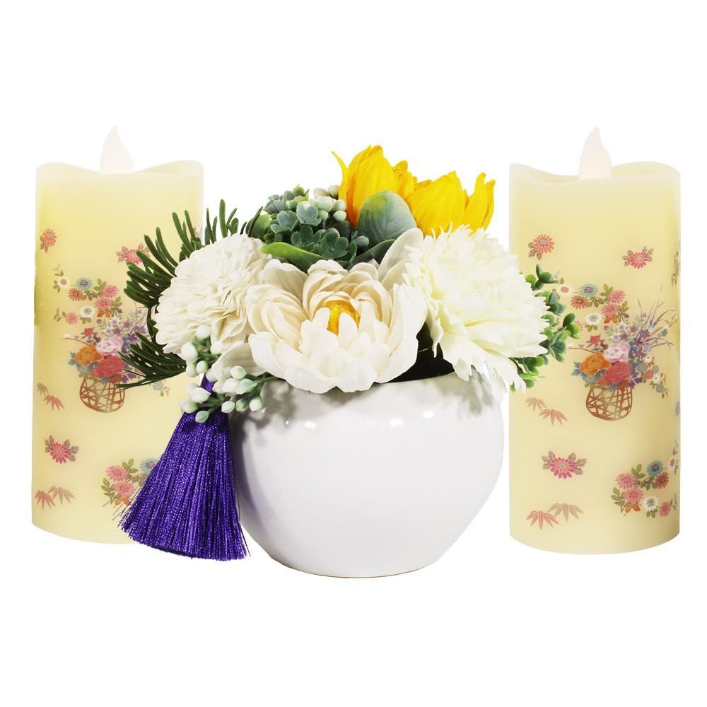 Color Ｓ花籠2個＆ほのかホワイト 仏花 白器 ＆ LED ローソク 花籠 ２個 いろはあかり Sタイプ ２個セット 仏壇用 供養 ローソク 仏具 進物 御供 Ｓ花籠2個＆ほのかホワイト