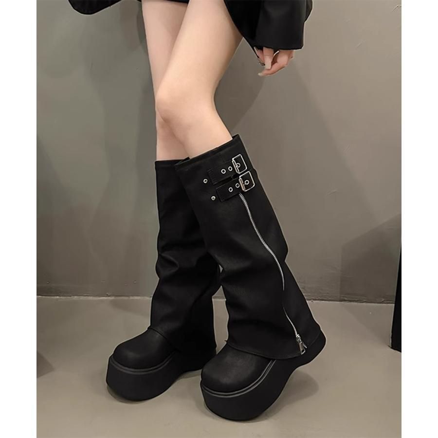 11色展開！国内発送カバーロングブーツ厚底 ルーズシルエット 転倒防止