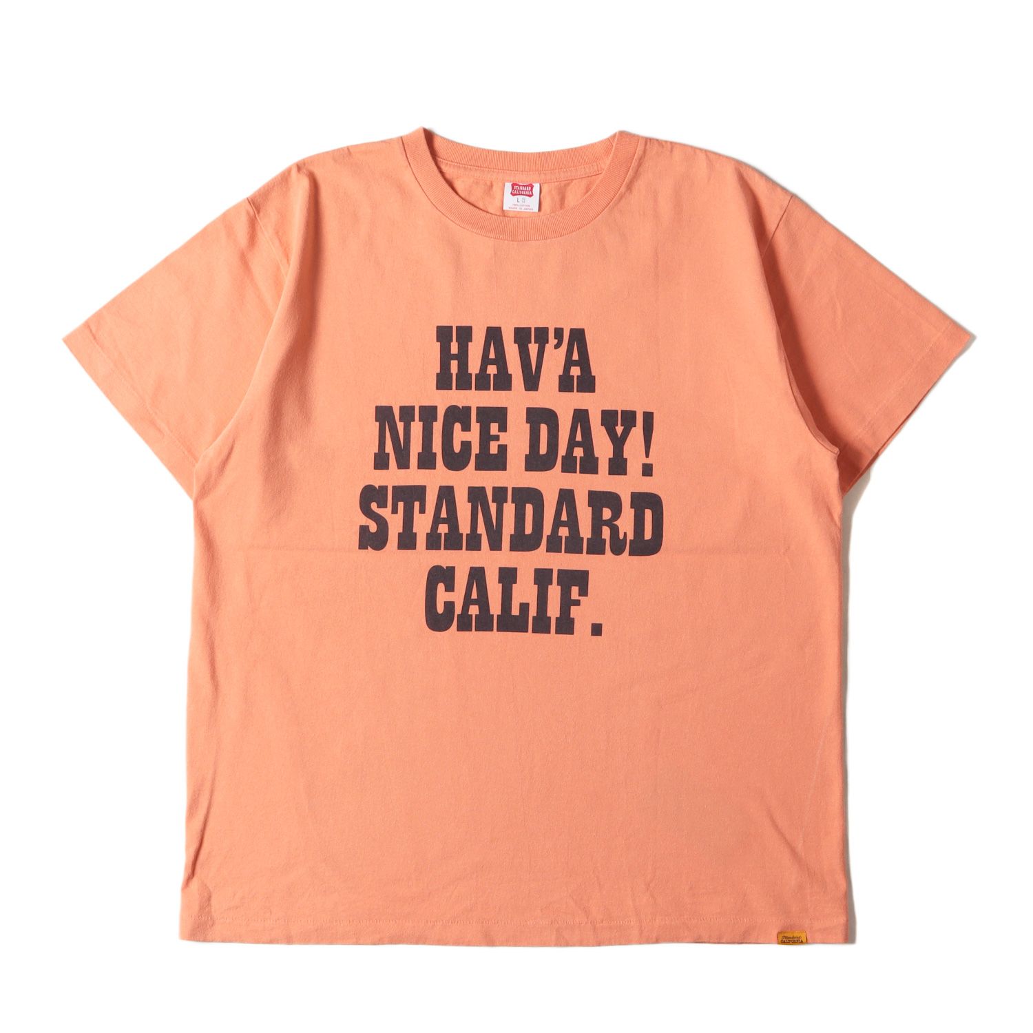 美品 STANDARD CALIFORNIA スタンダードカリフォルニア Tシャツ サイズ:L 23SS ロゴ クルーネック 半袖Tシャツ SD US Cotton H.N.D. Logo T オレンジ 日本製 トップス カットソー【メンズ】