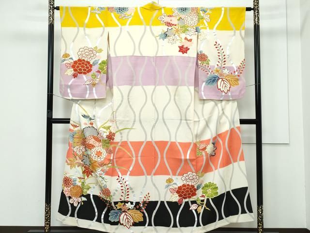 平和屋着物▽訪問着 単衣 扇面人物文 鼓 金銀彩 金通し