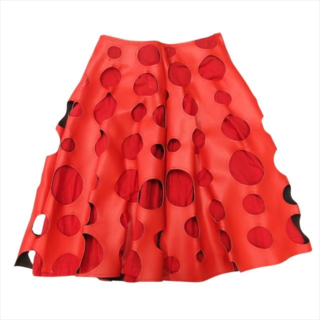 15ss コムデギャルソン COMME des GARCONS 薔薇と血 カットアウト フェイクレザー スカート パンチング ロング フ アーカイブ XS 赤 レッド レディース