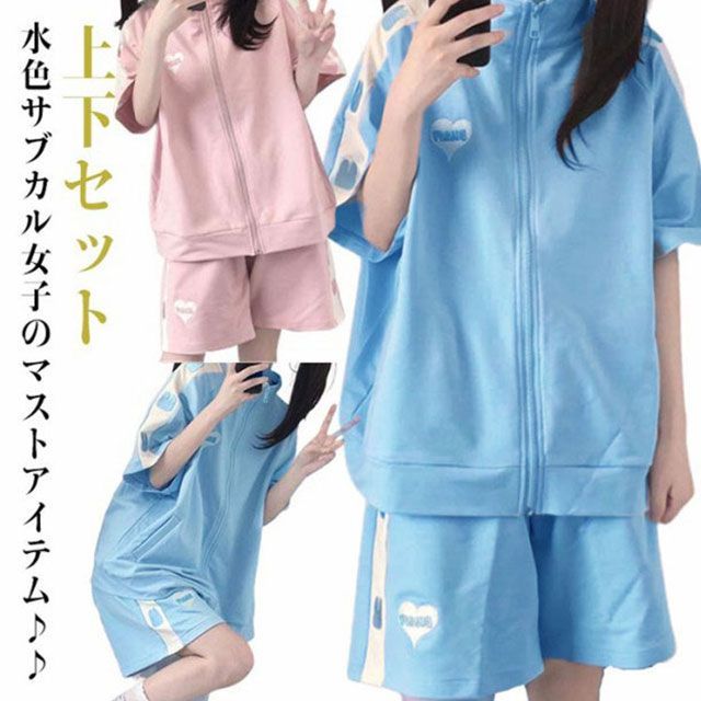 上下セット 水色 半袖 ハーフパンツ 地雷系 服 レディース