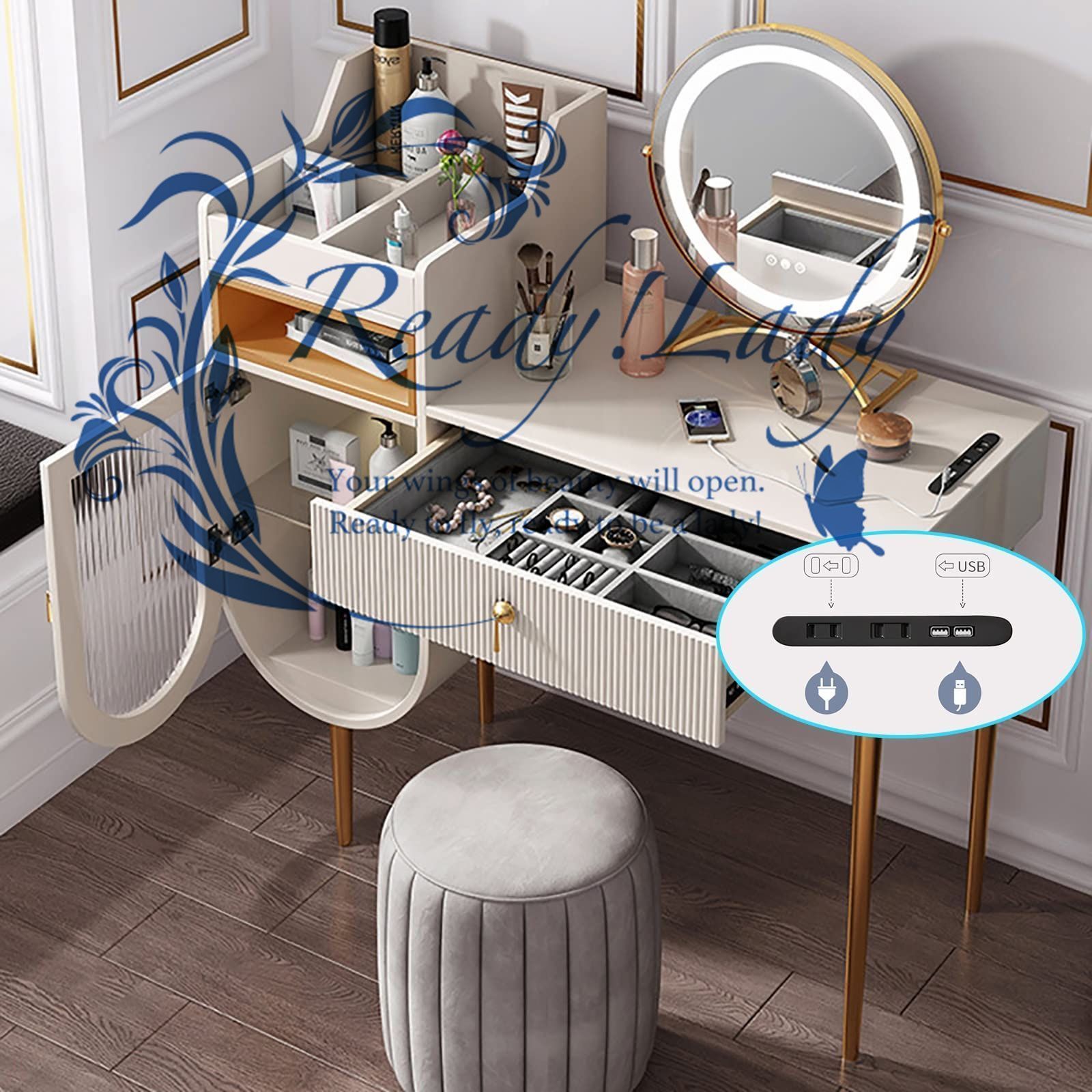 置き鏡　ドレッサー　アフロ　Ａｆｌｏｔ　ミラー角度調整可能　コンセント付　国産品 置き鏡 ドレッサー アフロ Aflot ミラー角度調整可能 コンセント