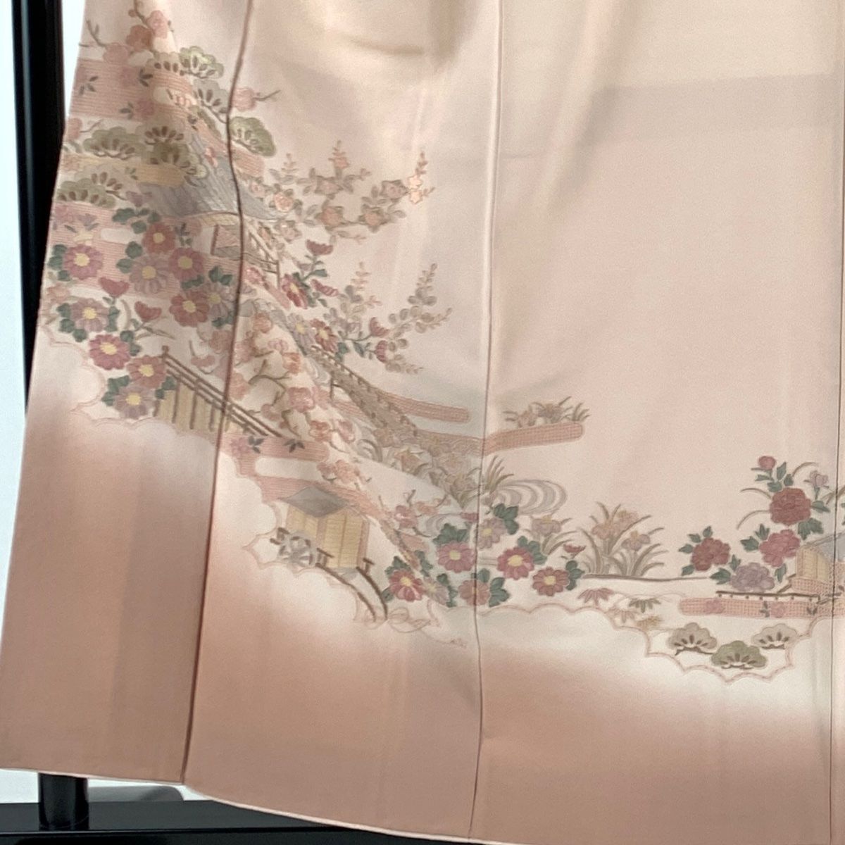 訪問着 身丈158cm 裄丈65.5cm M 袷 松竹梅 御所車 刺繍 サーモン