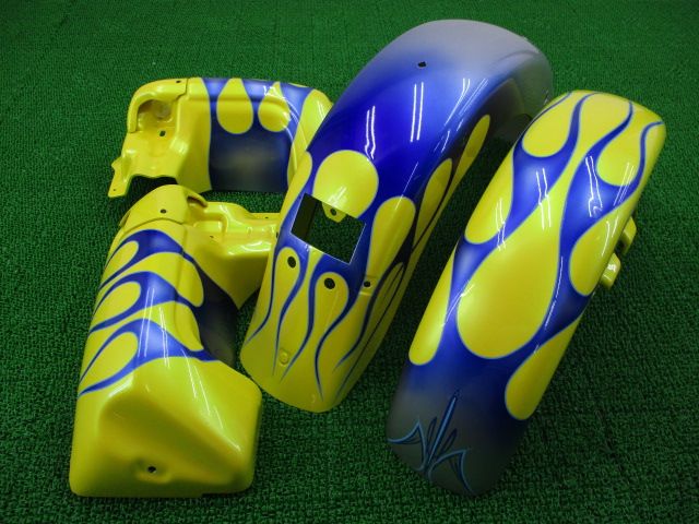 ツーリング フェンダー/カウルセット 黄M/青フレイム ハーレー 純正 中古 カスタムペイント ロアカウル FLHR FLHRC FLHRS FLHTCU FLHX 95 ツーリング フェンダー/カウルセット 黄M/青フレイム ハーレー 純正