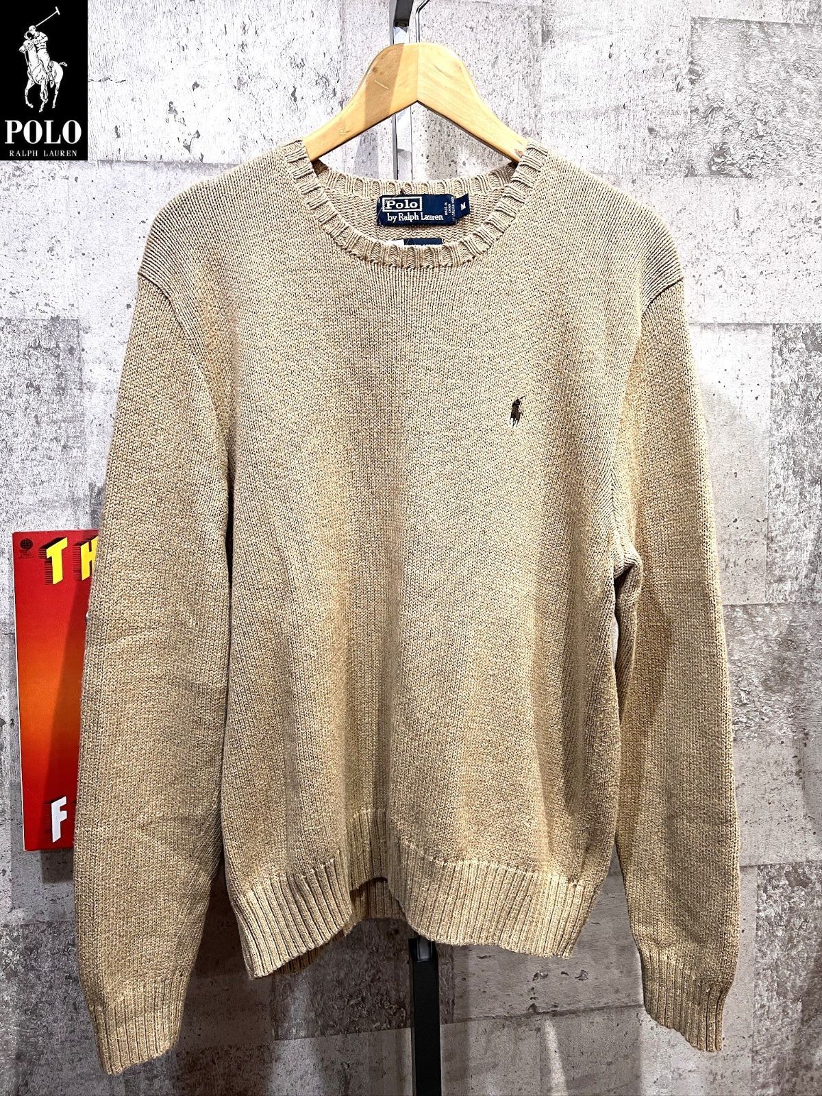 ポロラルフローレン コットン ニット M ベージュ セーター POLO RALPH LAUREN ワンポイント