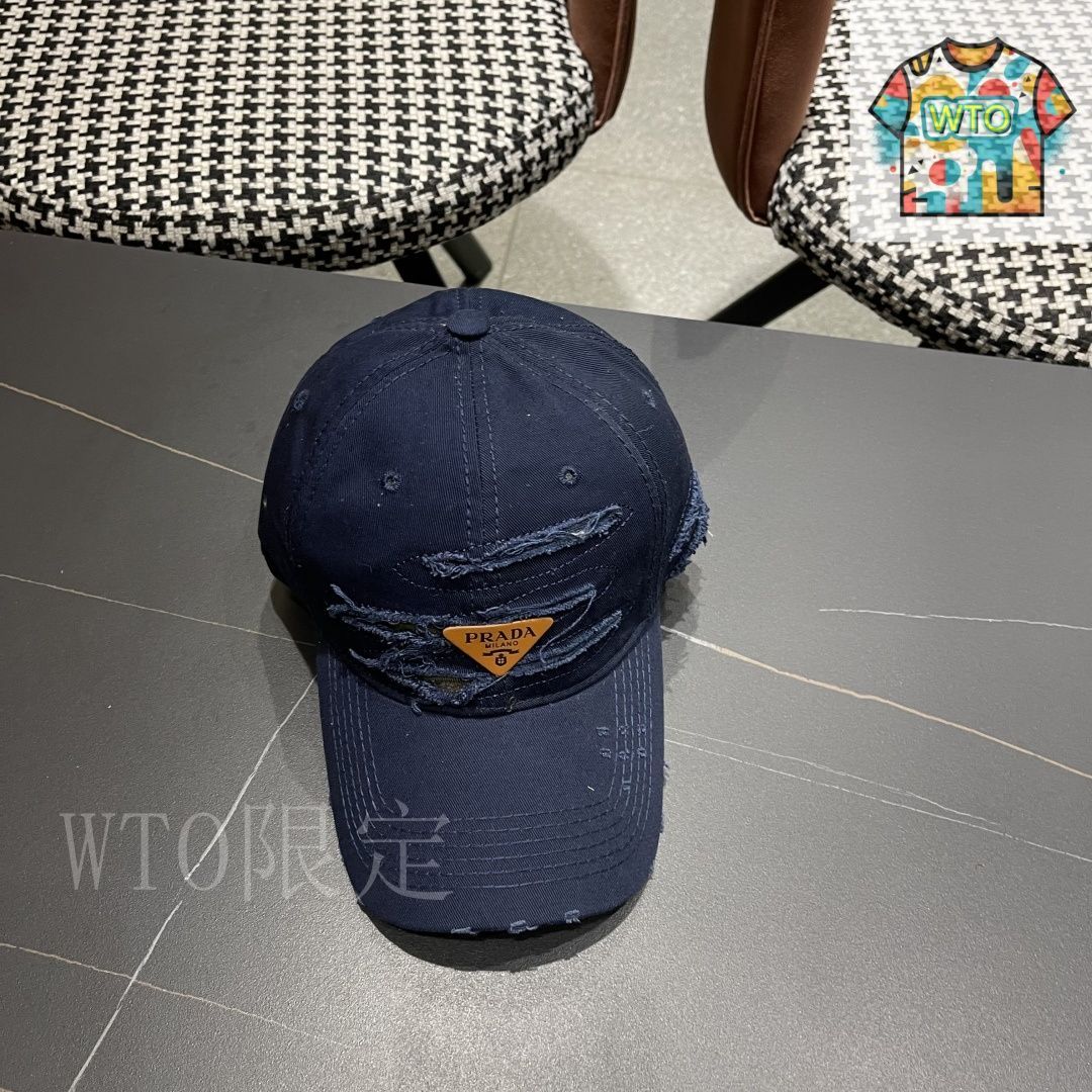 今日特価】Prada 復古破れデザイン ベースボールキャップ-2