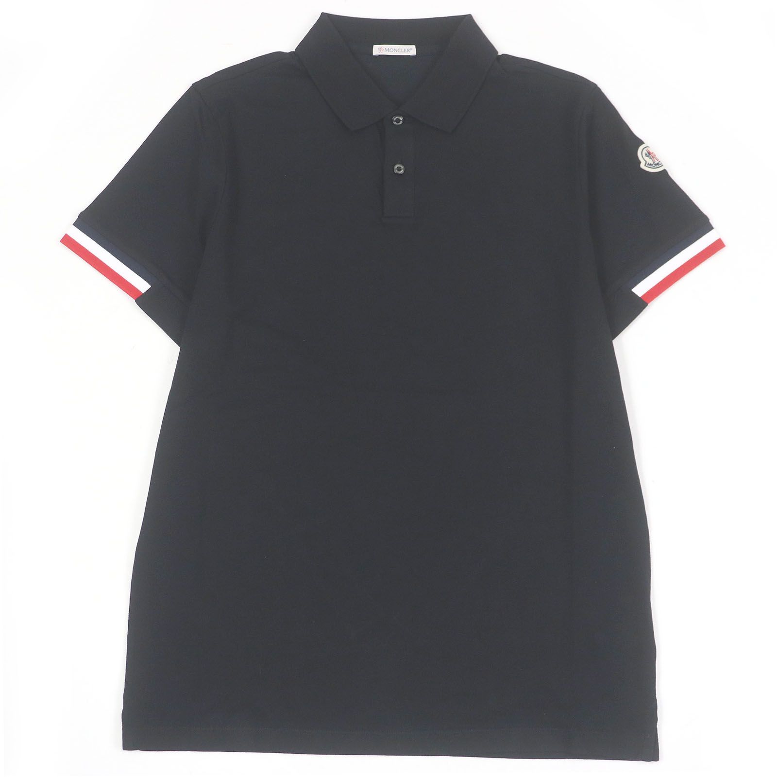 □MONCLER モンクレール SS POLO コットン ロゴワッペン ショートスリーブ 半袖ポロシャツ ブラック M メンズ