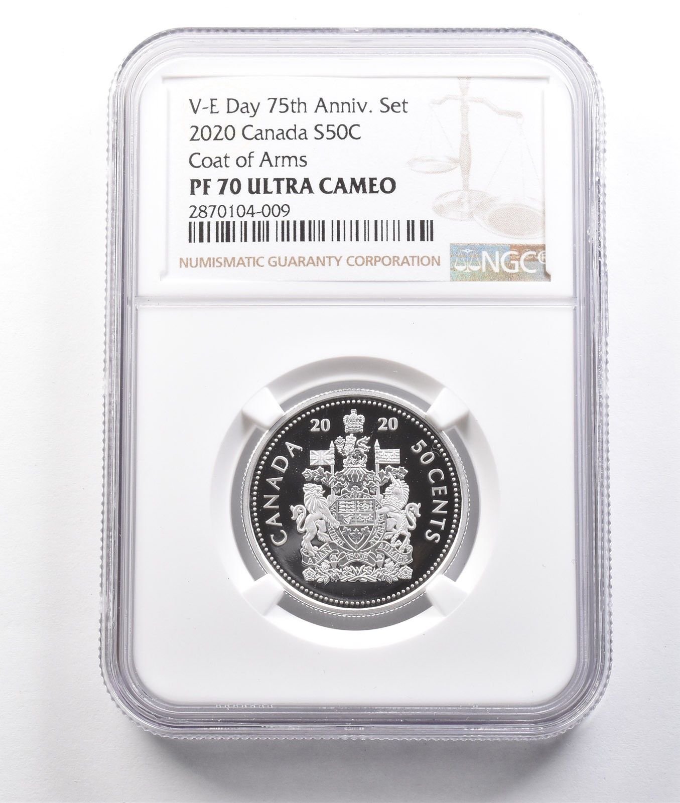 2020年 カナダ 50セント銀貨 紋章 VEデー 75周年記念セット PF70 NGC