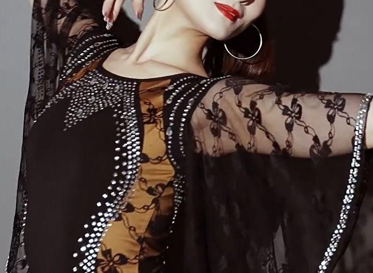 社交ダンスドレス ラテンドレス レースフレア袖 デモ用 ルンバ