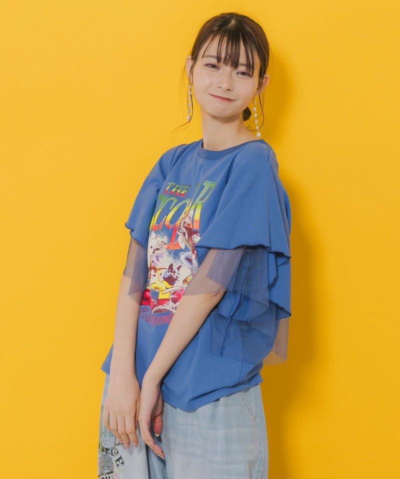変更しました*:☆.。 ScoLar（スカラー）ネコ×ロック柄 メッシュ切替Tシャツ