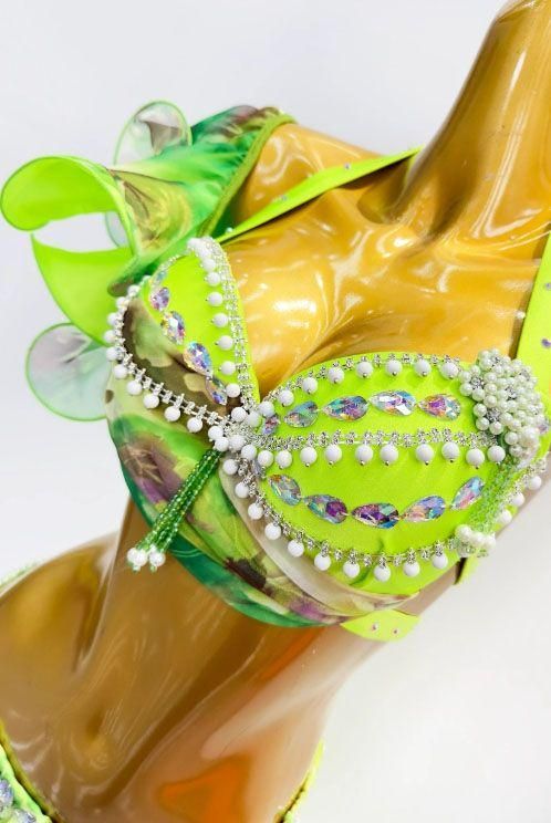 ベリーダンス衣装 トップスブラ スカート グリーン オーダーメイド