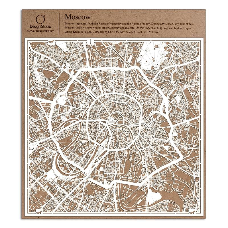 モスクワ切り絵地図、白、30x30センチ、オリジナルデザインペーパーアート、アイデアギフト