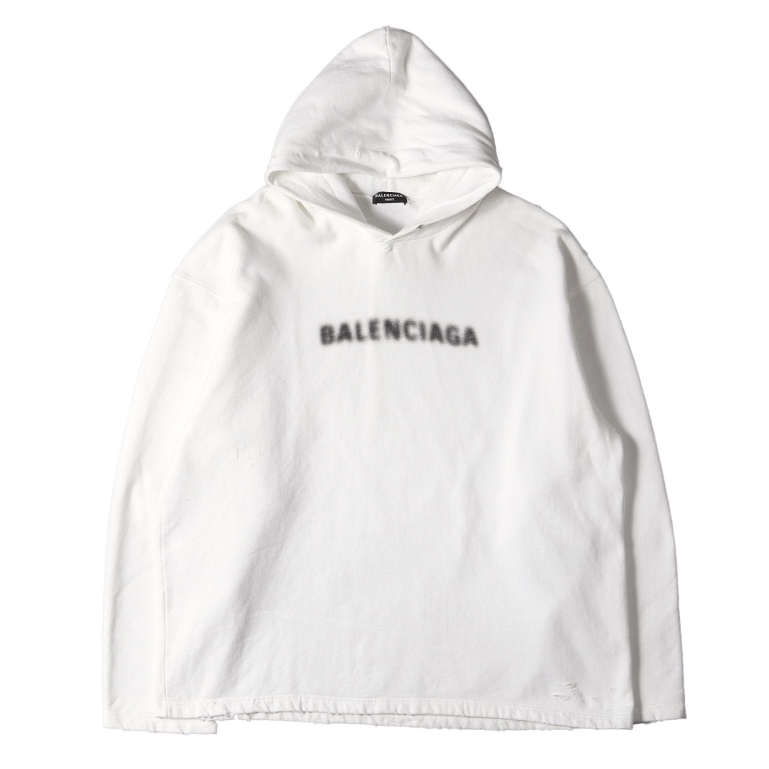 BALENCIAGA バレンシアガ パーカー サイズ:L 21AW ダメージ加工 ピクセルロゴ ビッグ サイズ ヘビーウェイト スウェットパーカー  トップス フーディー プルオーバー 裏起毛 オーバー シルエット UNIFIT ホワイト 白 【メンズ】 - メルカリ