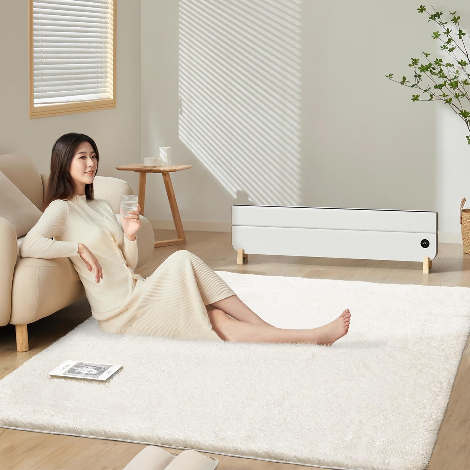 SOMANT カーペット ラグ 1畳 冬用 低反発 厚手 抗菌防臭加工 防音 防ダニ ラグマット シャギーラグ 滑り止め付き 暖かい 洗えるラグ マット リビング寝室用 120×160cm アイボリー