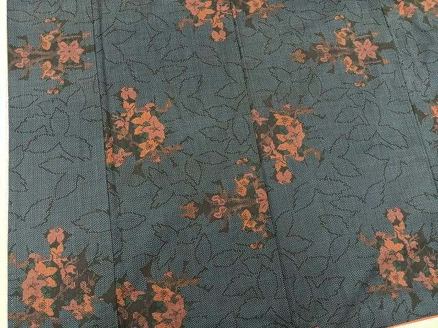 正絹 本場大島紬 7マルキ 草花文  36×111　#487 本場大島紬】伝統的工芸品 7マルキ式一元絣 「地空き・幾何の