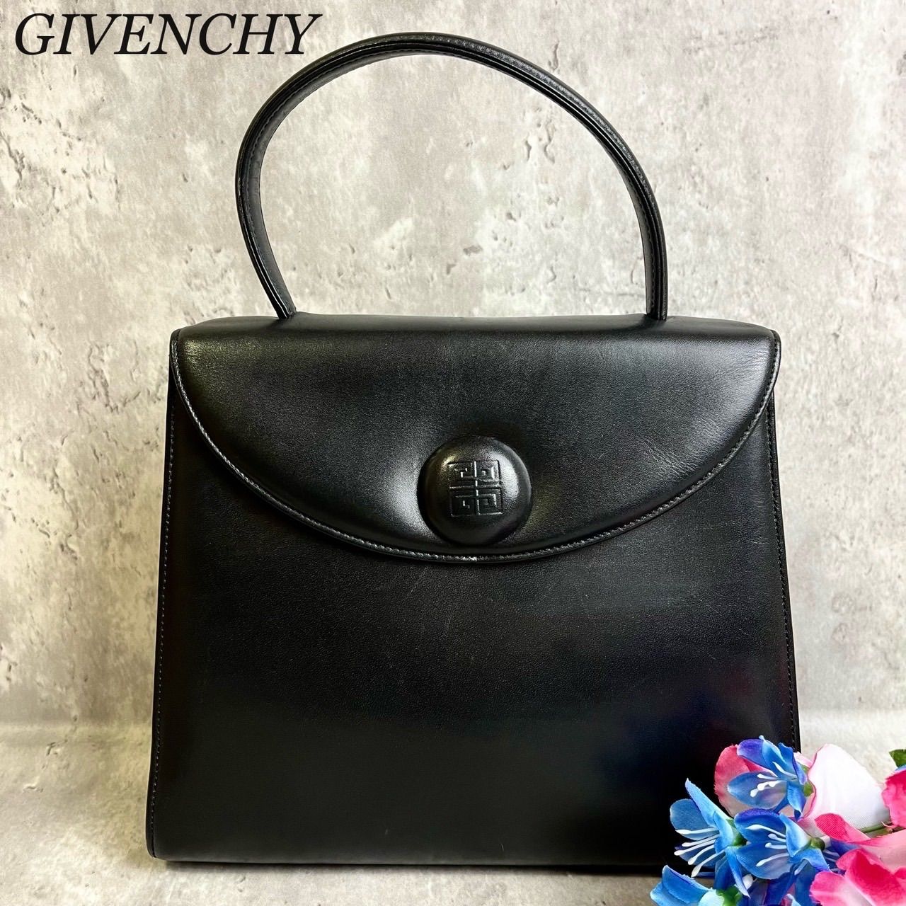 ✨美品✨ GIVENCHY ジバンシー ハンドバッグ パーティーバッグ フォーマル 4Gロゴ ゴールド金具 ロゴ型押し カーフレザー レディース  ブラック 黒色 冠婚葬祭